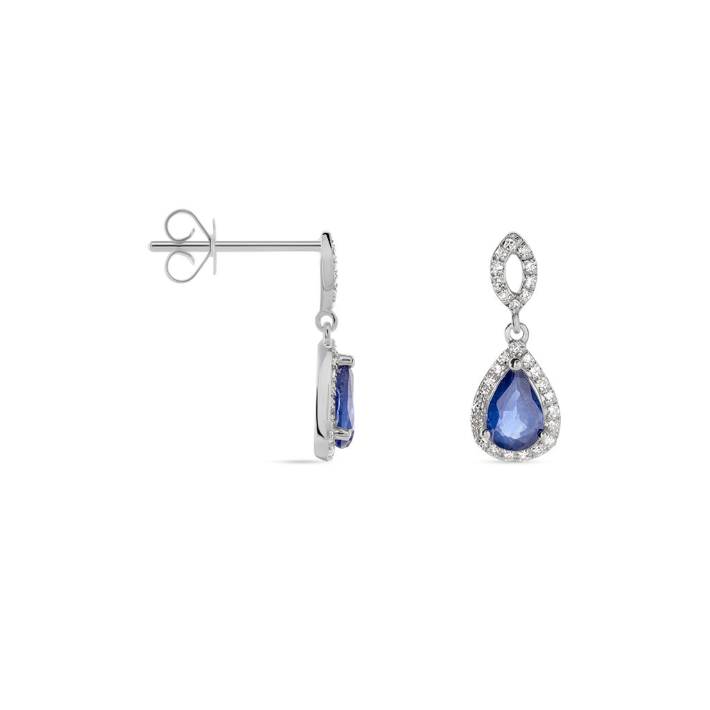 Boucles D'oreilles Puces Sissi Or Blanc Saphir Et Diamant