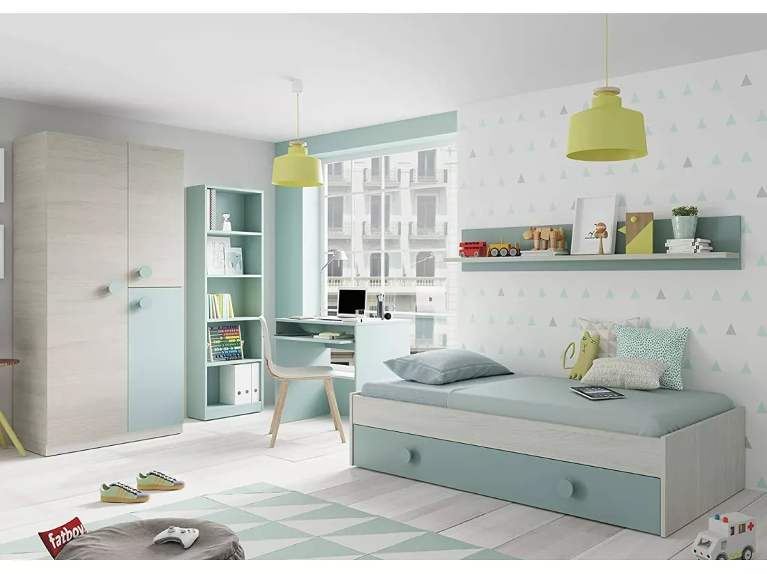 Bibliothèque Dmacagg, Bibliothèque haute avec 5 étagères, Etagère de bureau ou de chambre, Etagère moderne avec compartiments, 52x25h80 cm, Vert Aqua