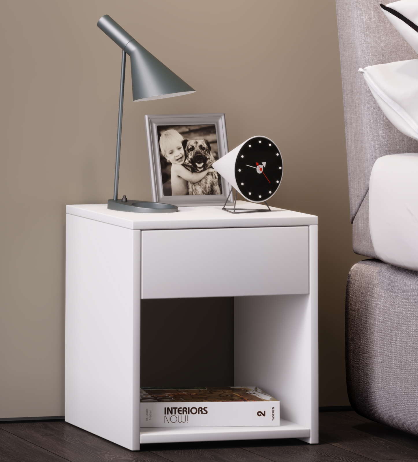 Beistelltisch Sledo Mini - weiß - Schublade - 35 cm breit