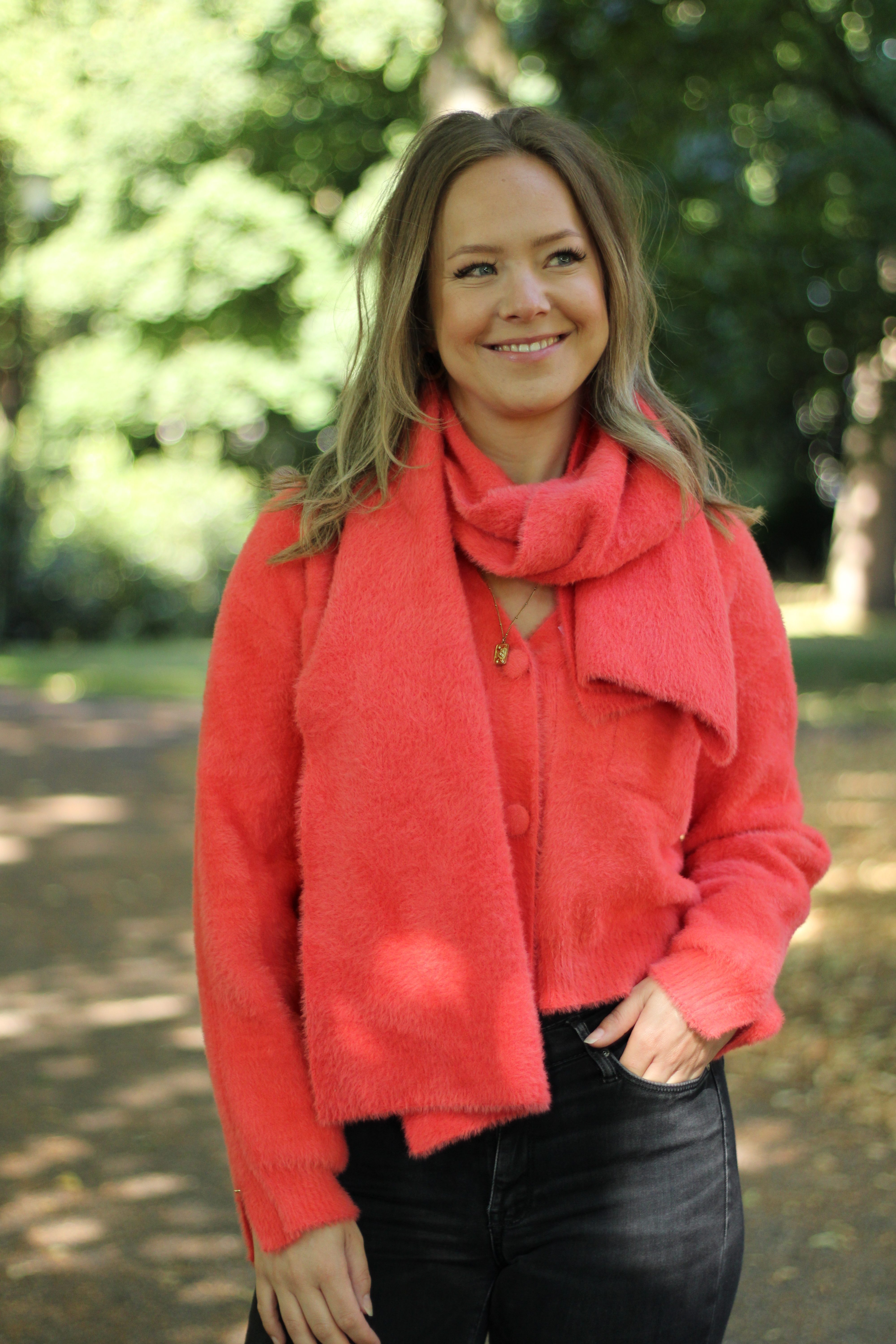 Rino & Pelle - Isarea Short V-Neck Cardigan - Bright Coral
