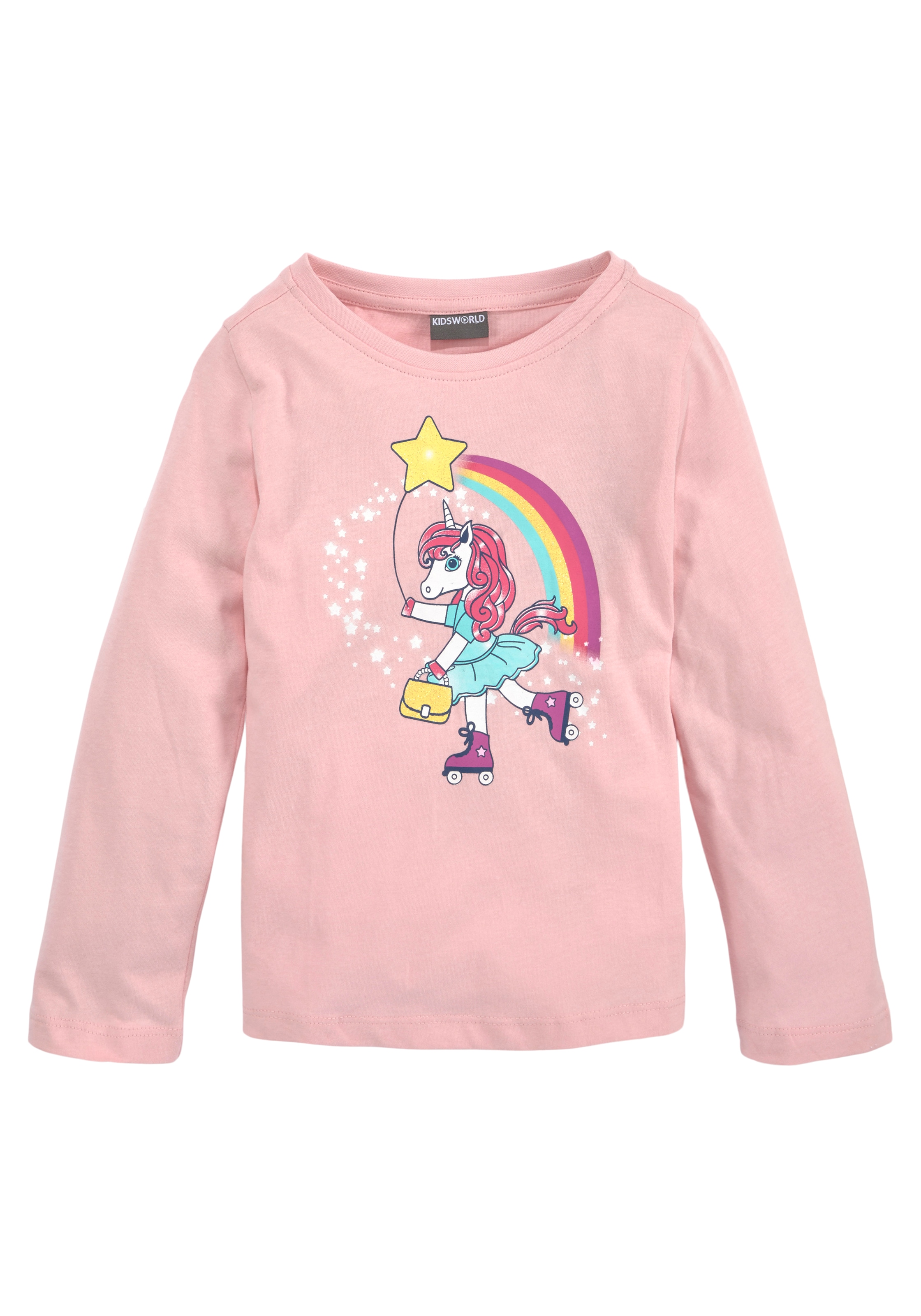 KIDSWORLD Langarmshirt »Einhorn auf Rollschuhen«, Langarm,  Basic-Passform,  mit stylischem Druck und Glitzerdruck