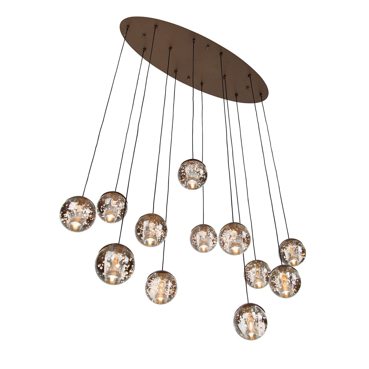 Design hanglamp donker brons met helder glas 12-lichts - Inge