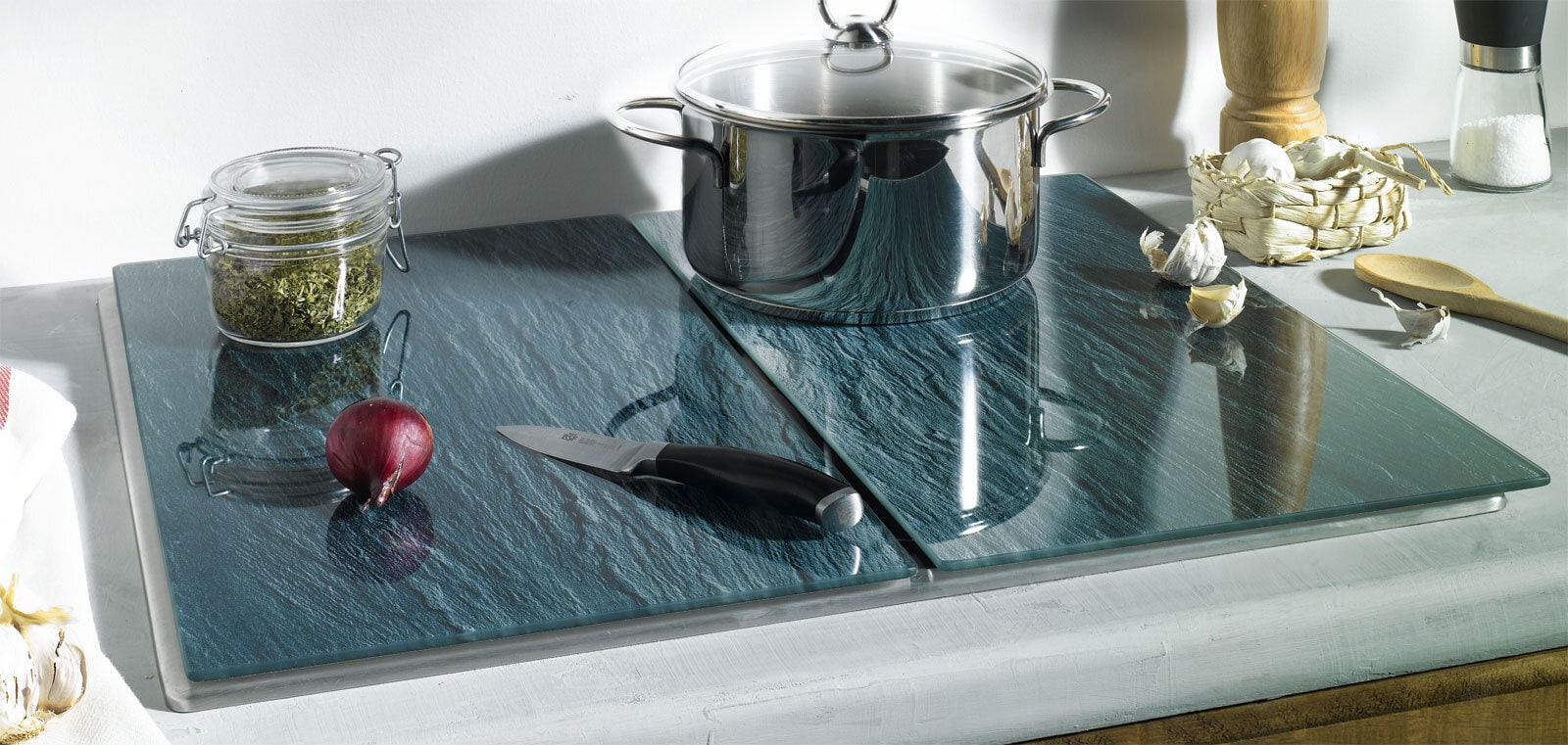 casaNOVA Herdplattenset 2 teilig Glas grau