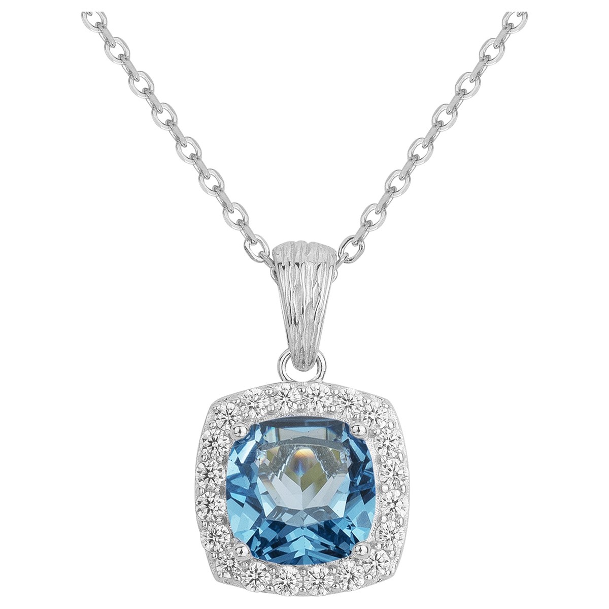 Collier mono-motif MARGARET en Argent avec pierre synthétique bleu topaze