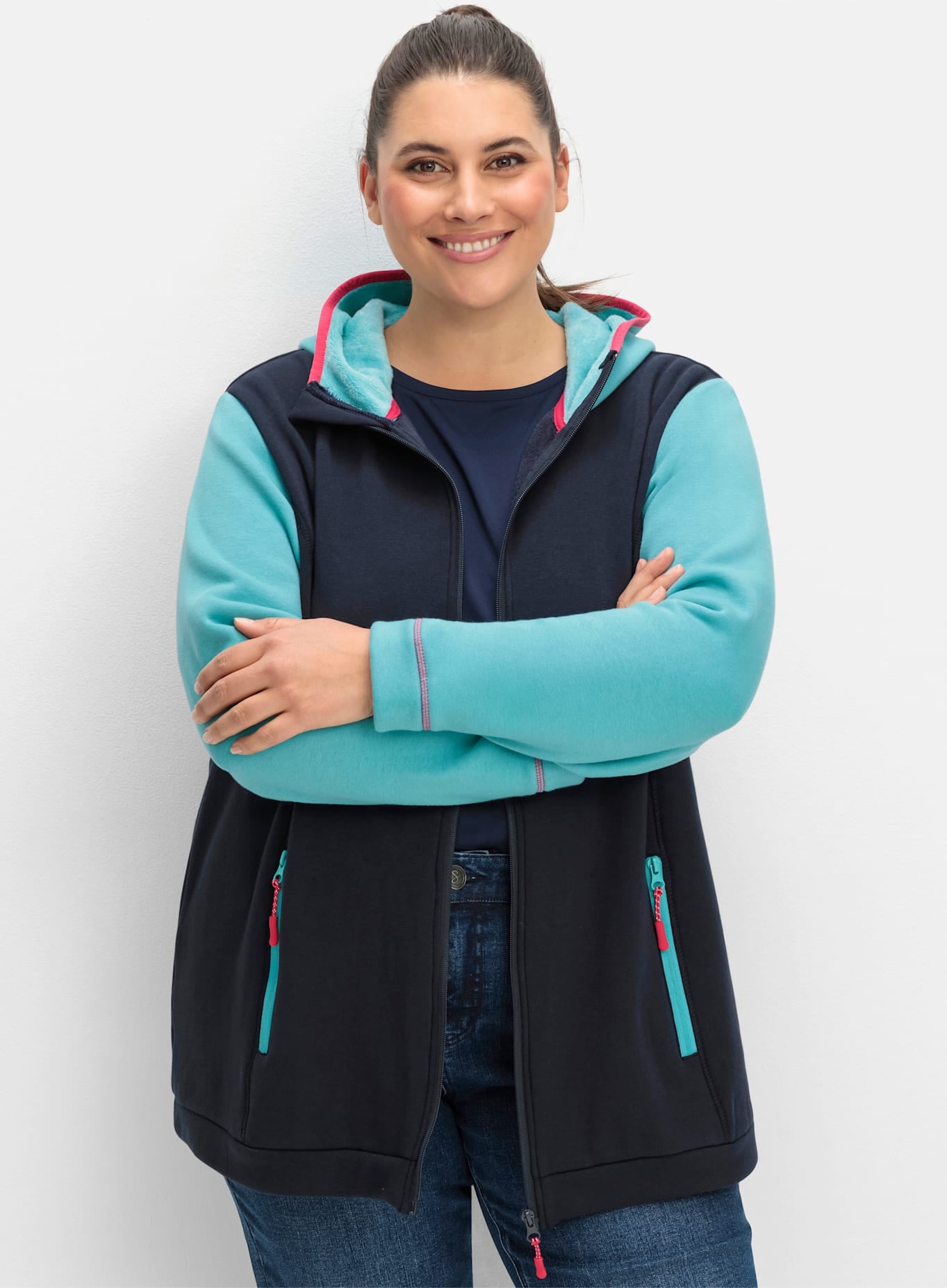 Sheego Fleecejacke mit Kapuze