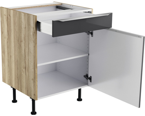 Optifit onderkast met lade en draaideur Linus984 BxDxH 60x58,4x87 cm antraciet glanzend gedemonteerd scharnier omkeerbaar (links of rechts te monteren)