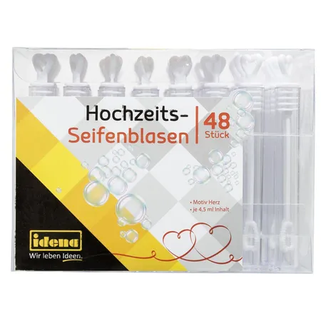 Idena Seifenblasen Stick mit Herzdeckel 4,5ml 48er