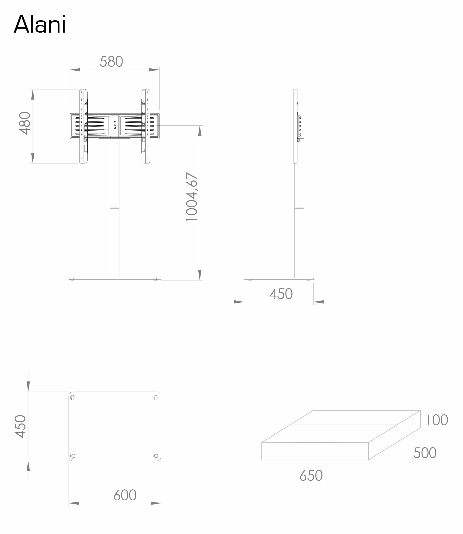 VCM Universal TV VESA Standfuß Ständer Fernseh Rack Alu Glas Alani