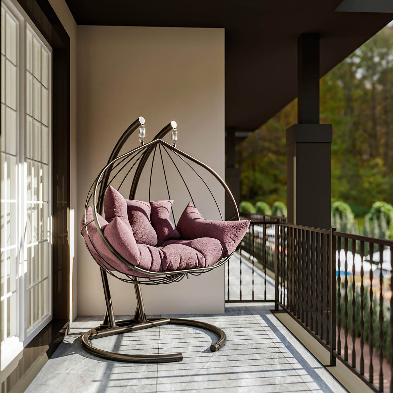 Wooden Art Fauteuil suspendu double violet - 150x189x124 cm