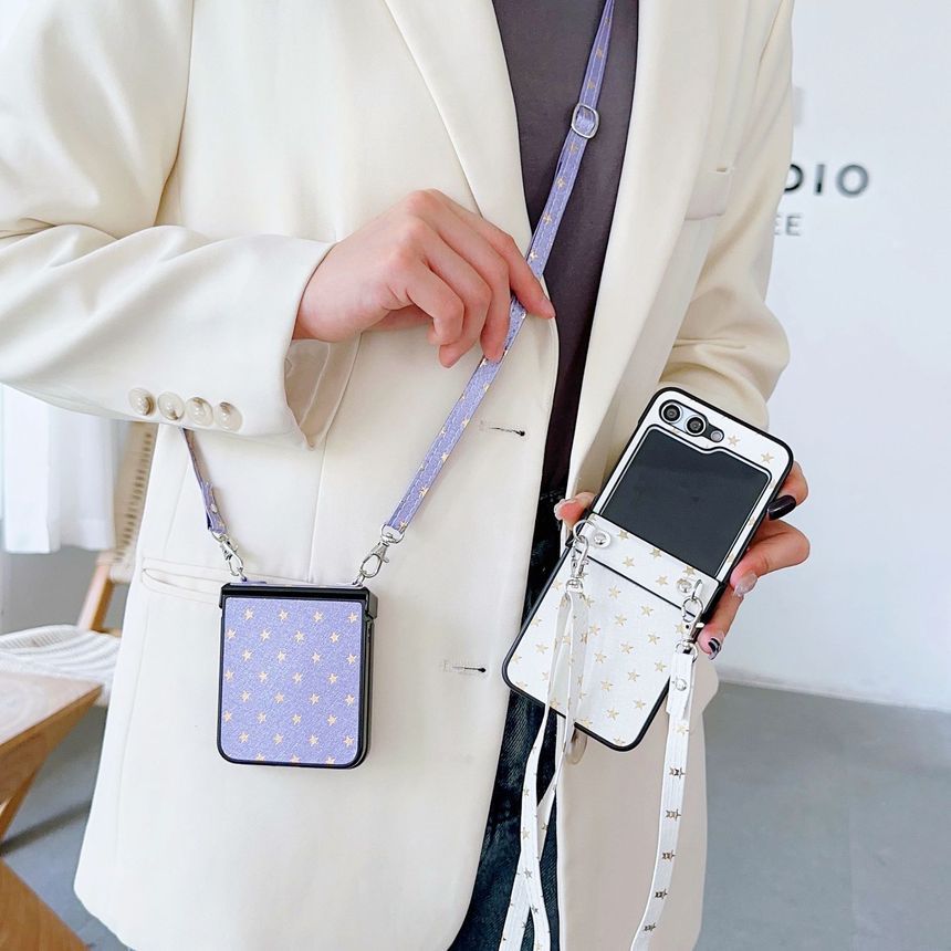 Edgin - Mobiele telefoonhoesje met sterrenpatroon en crossbody-koord - Samsung Galaxy Z Flip 3 / Flip 4 / Flip 5