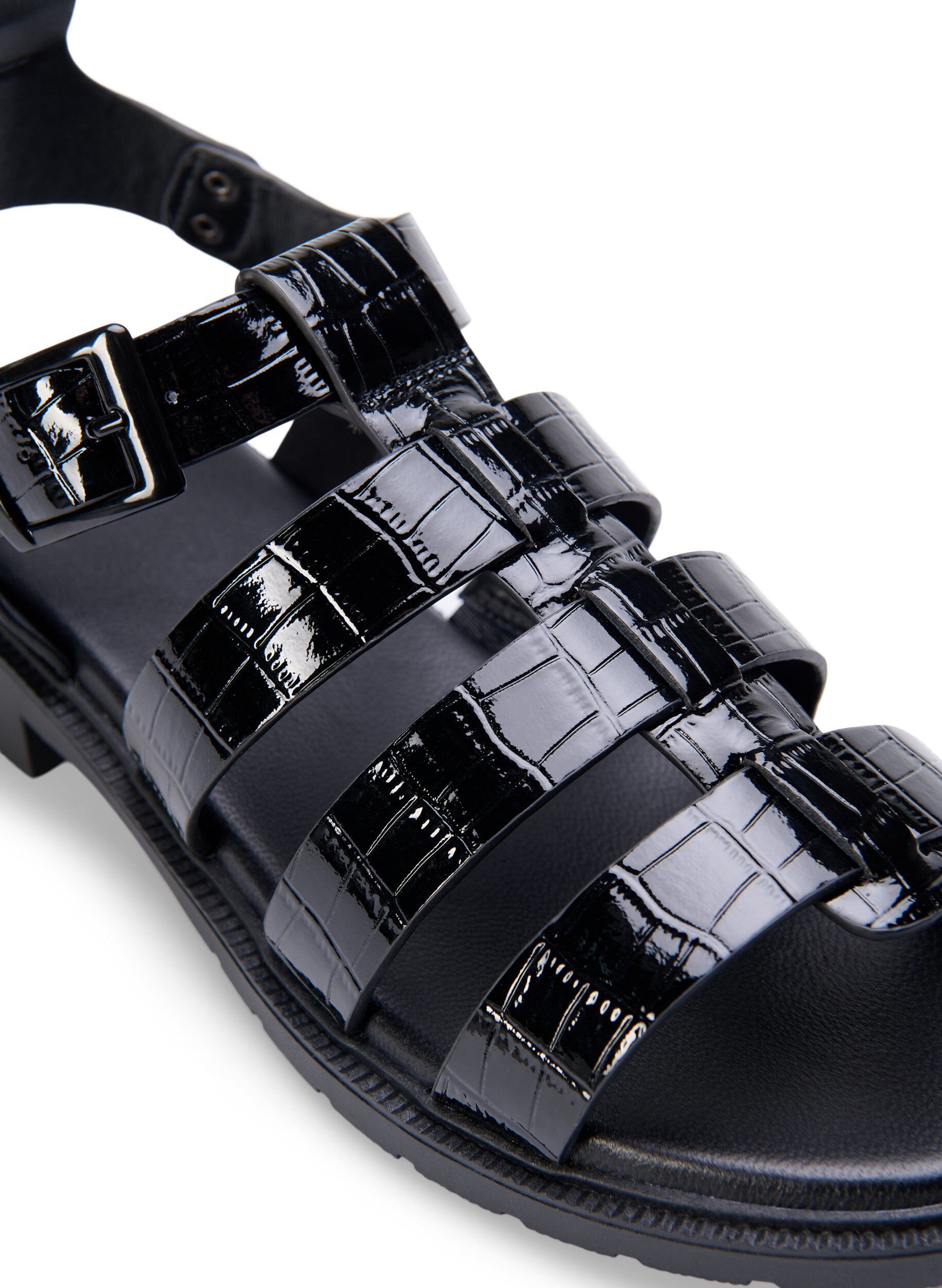Wide fit - Sandal i shiny croco læder