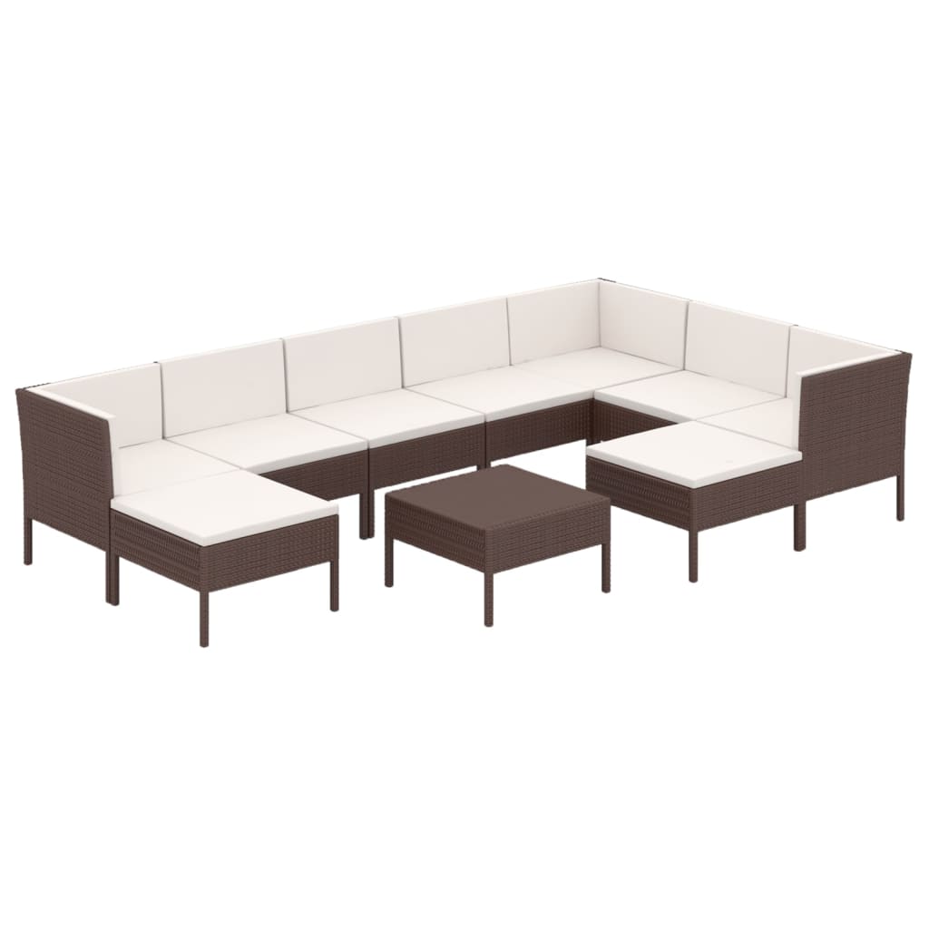 Salon de jardin meuble d'extérieur ensemble de mobilier 10 pièces avec coussins résine tressée marron