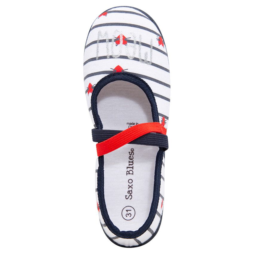 Chaussons bas en jersey avec rayures et coeurs contrastés - Blanc