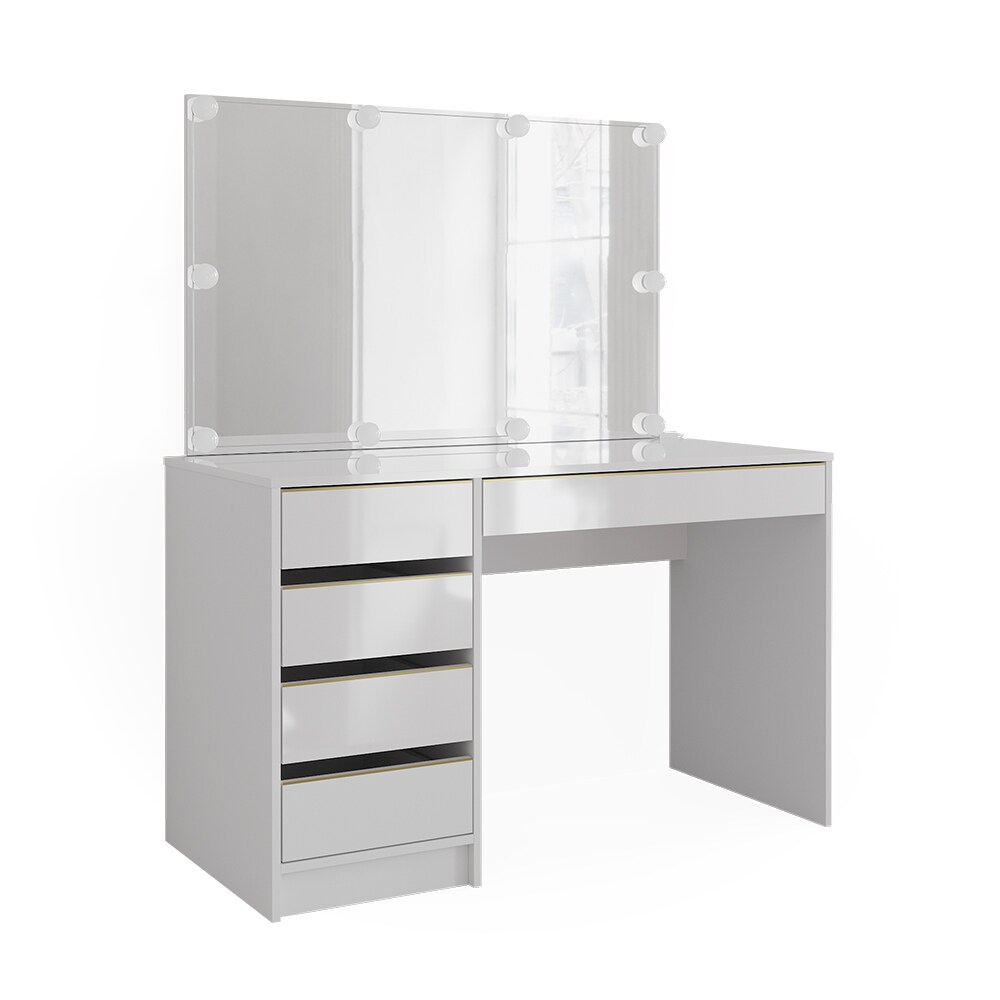 Vicco Schminktisch Sherry Weiß Hochglanz Gold 120 x 75 cm 5 Schubladen Spiegel LED