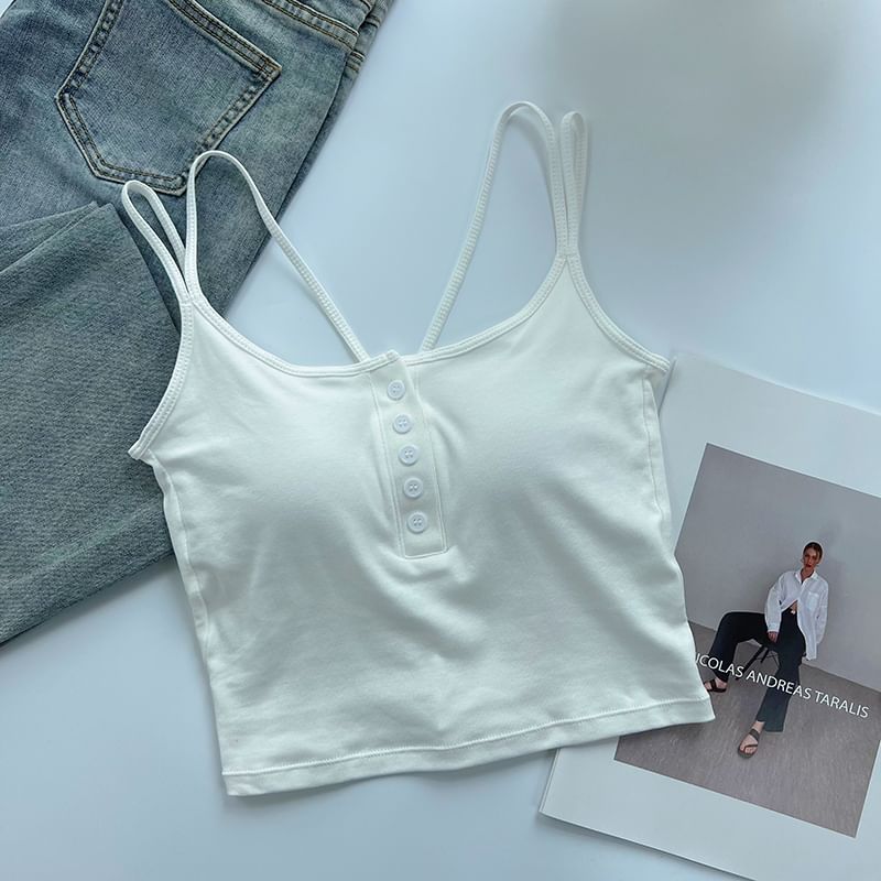 DIYI - Henley cropped cami top met spaghettibandjes en ronde hals