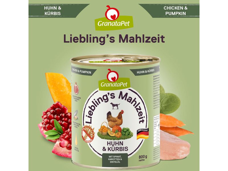 GranataPet Nassfutter Liebling's Mahlzeit Huhn & Kürbis 800 Alleinfuttermittel für ausgewachsene Hunde