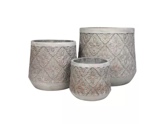 3 Cache-pots grandes tailles plante extérieur béton gris 21-31-40cm