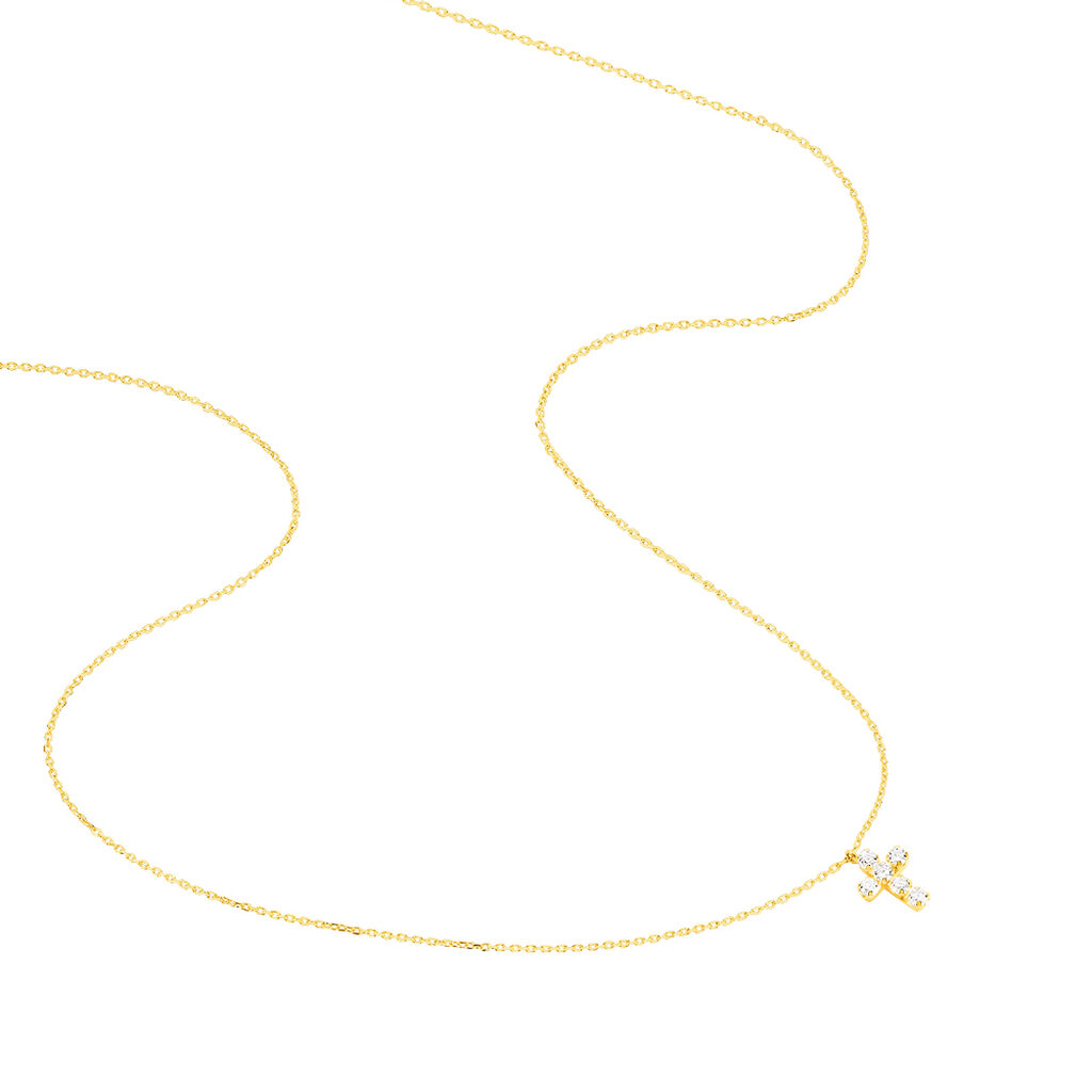 Collier Canice Croix Or Jaune Oxyde De Zirconium