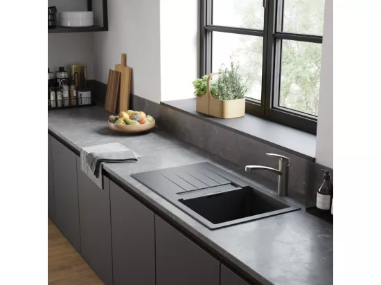 Evier 1 cuve avec égouttoir 980 HANSGROHE S52 synthèse noir