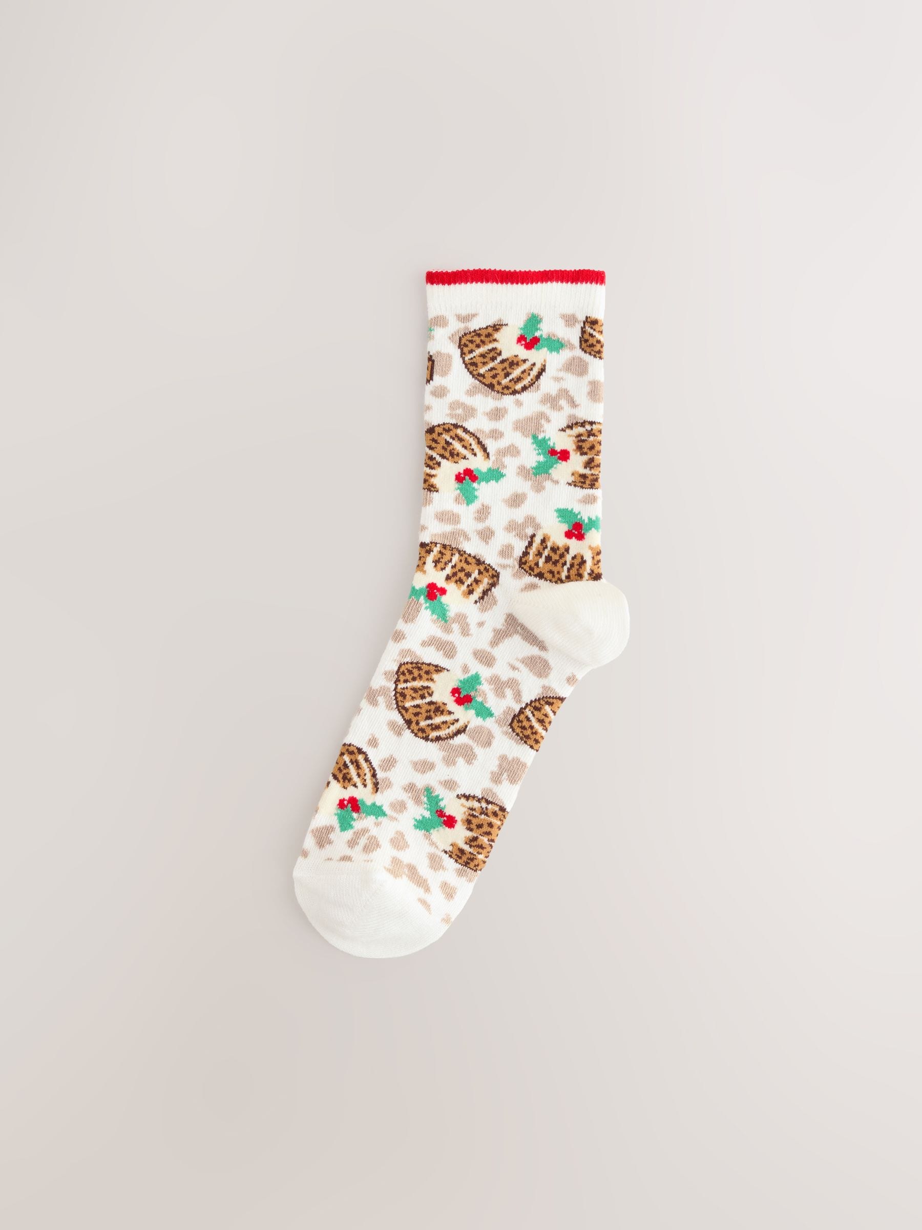 Kerstpudding met luipaardprint - Set van 4 paar enkelsokken