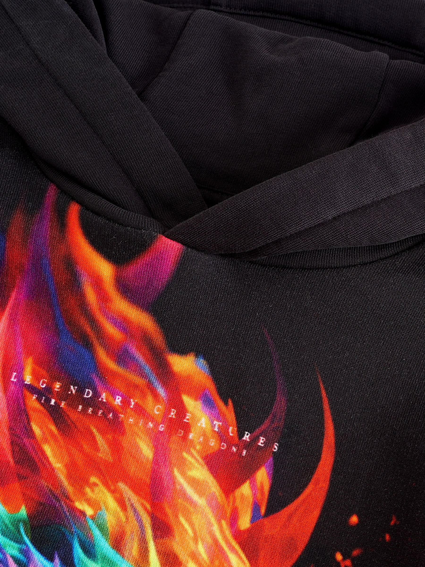 Zwart met draak - Grafische print hoodie voor oudere jongens (3-16jaar)