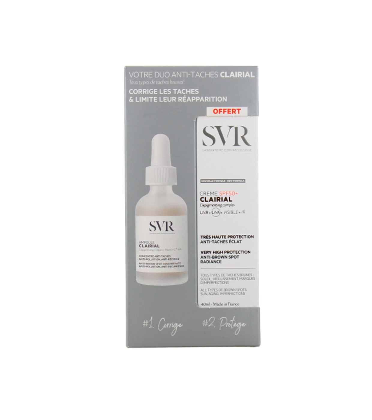 SVR - *Clairial* - Ampola de soro concentrado anti-manchas, anti-poluição e anti-recidiva + Gift Creme iluminador anti-manchas SPF50+
