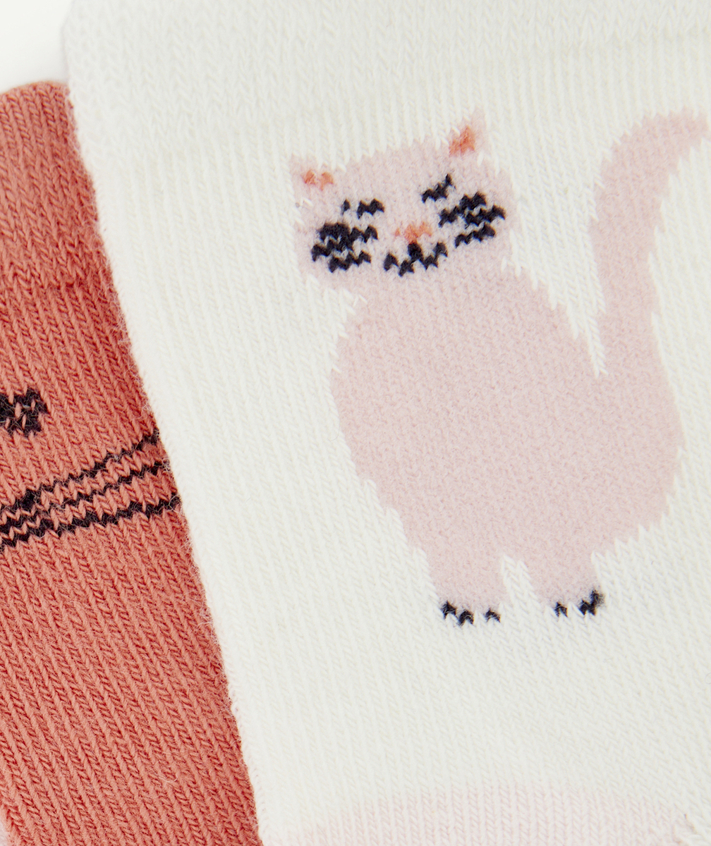 LOT DE 3 PAIRES DE CHAUSSETTES BÉBÉ FILLE THÈME CHAT ROSE