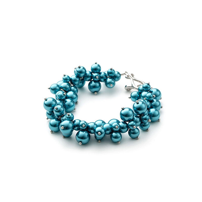 Bracelet Multi Perles Bleues et Plaqué Rhodium