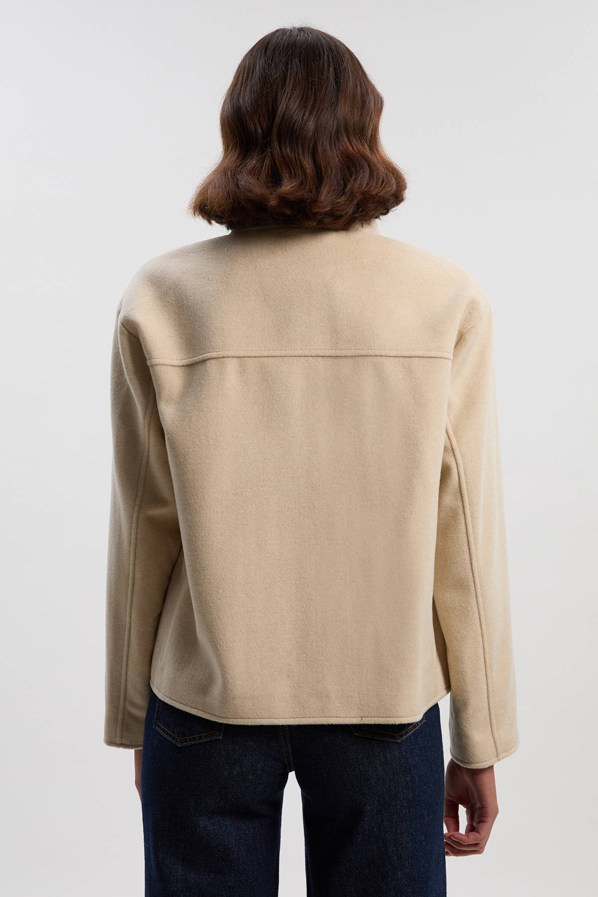 KarenMillen Manteau Court Ajusté en Laine Brossée à Col Cheminée