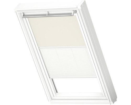 VELUX Advantage Set: Verduisterend rolgordijn, effen lichtbeige, en plisségordijn, wit, handmatig, frame wit, DFD C02 1085SWL