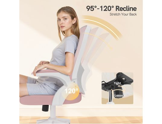 RATTANTREE - Fauteuil de bureau Chaise de bureau rose accoudoirs pliables