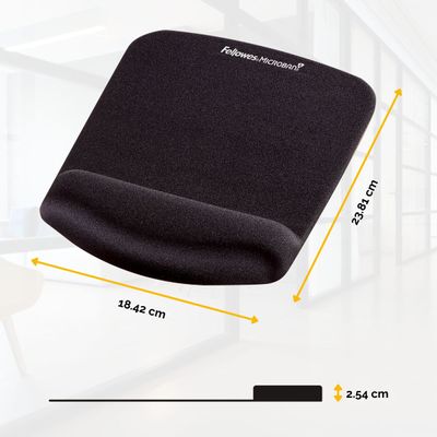 Fellowes PlushTouch - Tapis de souris / repose-poignets ergonomique - noir - protection anti-bactérienne Microban - surface douce et antidérapante