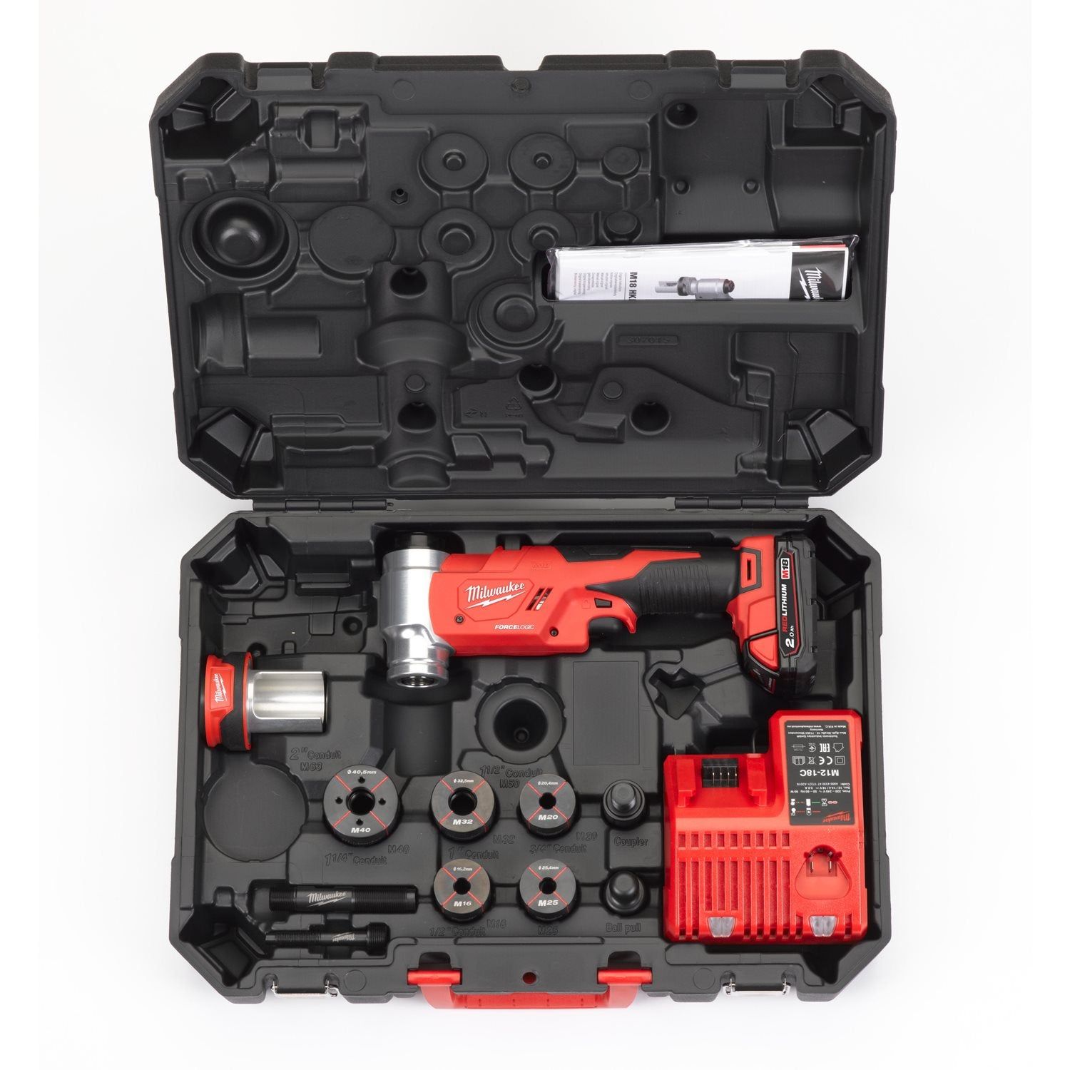 Milwaukee M18 HKP-201CA Accu Hydraulische Ponsmachine Set FORCE LOGIC™ 18V 2.0Ah in koffer - 4933451204
