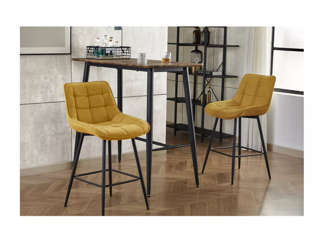 GRANT - Fauteuil de bar en tissu Moutarde et métal noir (x2)
