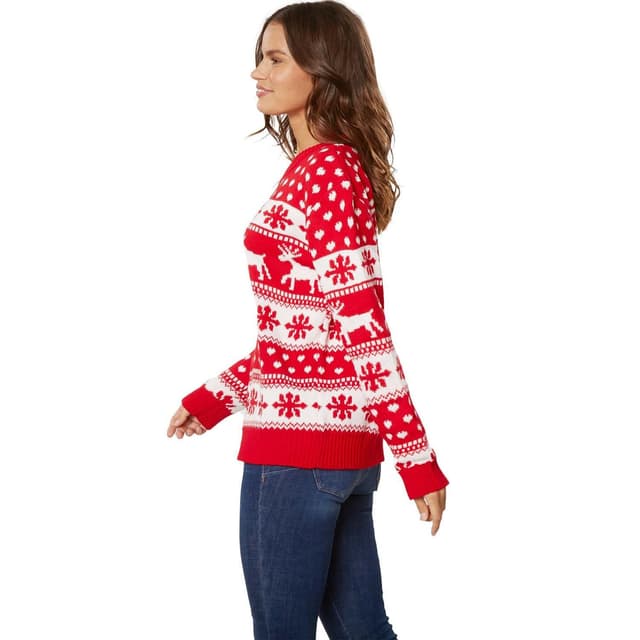 Julesweater Vinterfortryllelse rød-hvid til kvinder