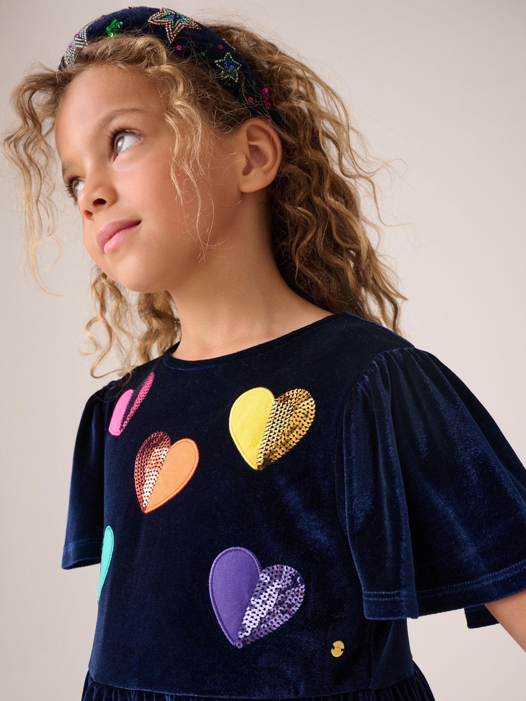 Little Bird by Jools Oliver Velvet Party Sequin Heart Angel Sleeve Skater Dress