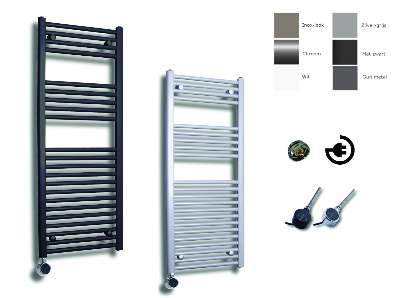 Sanicare elektrische design radiator 60x112cm inox-look met thermostaat links chroom
