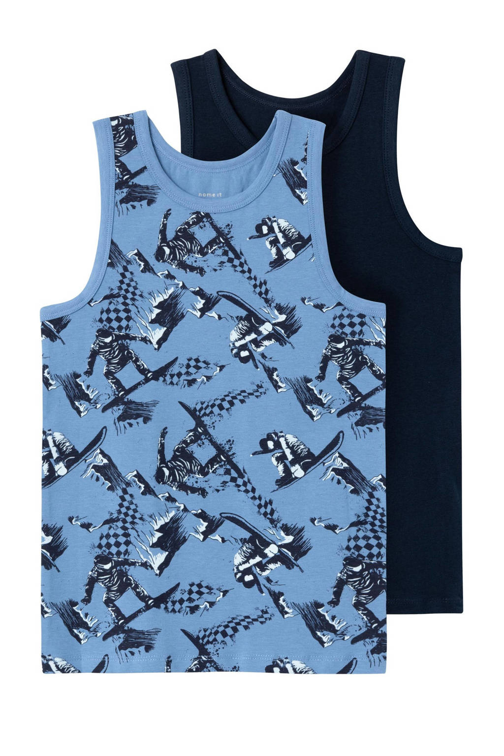 leuke print goede maathemd NKMTANK TOP SNOWBOARD - set van 2 blauw/donkerblauw