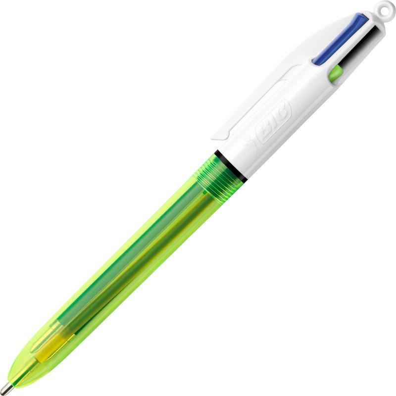 Stylo bille Bic 4 couleurs Fluo rétractable pointe 1 mm - écriture moyenne