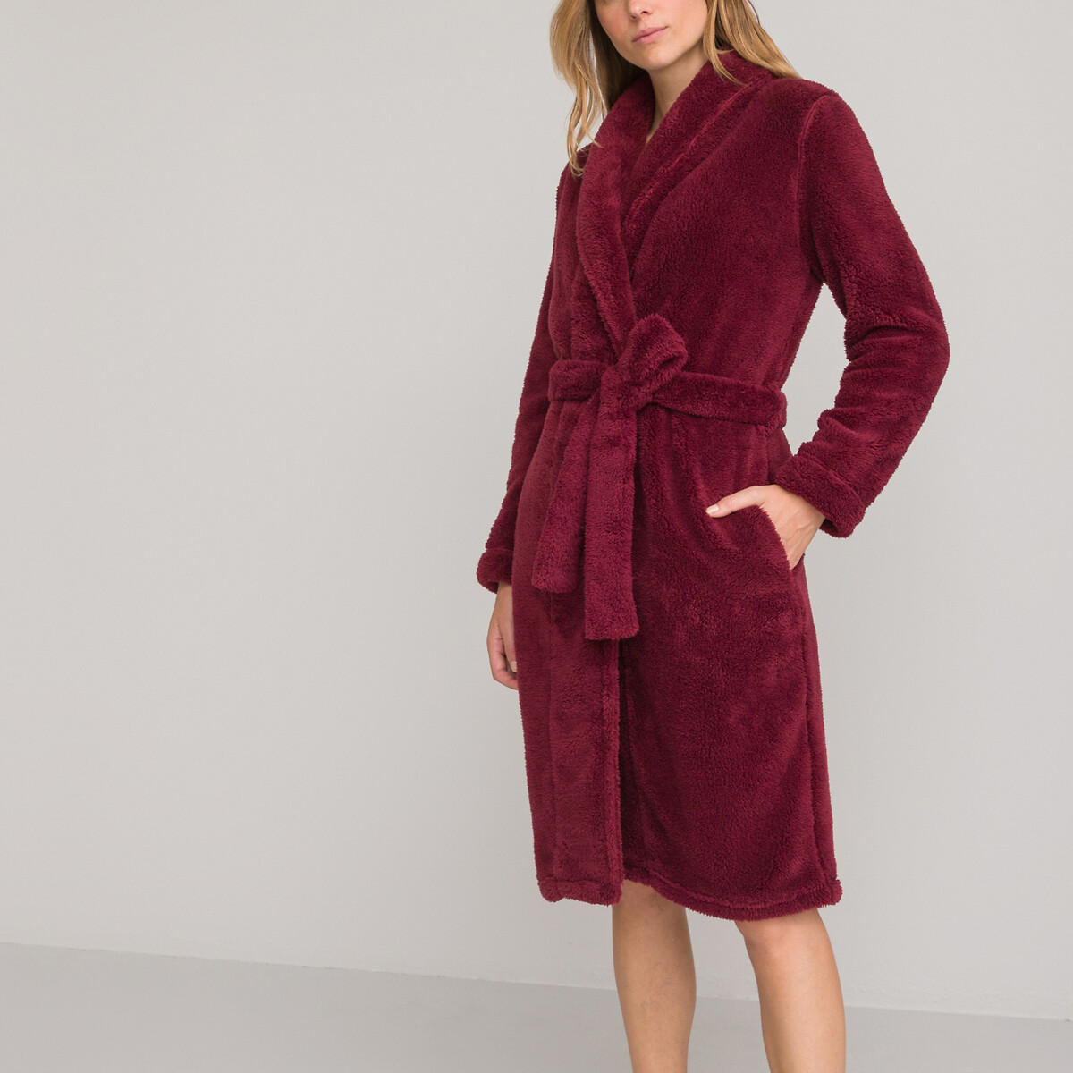 COLEÇÕES LA REDOUTE<br>Robe de vestir em fleece, gola xale