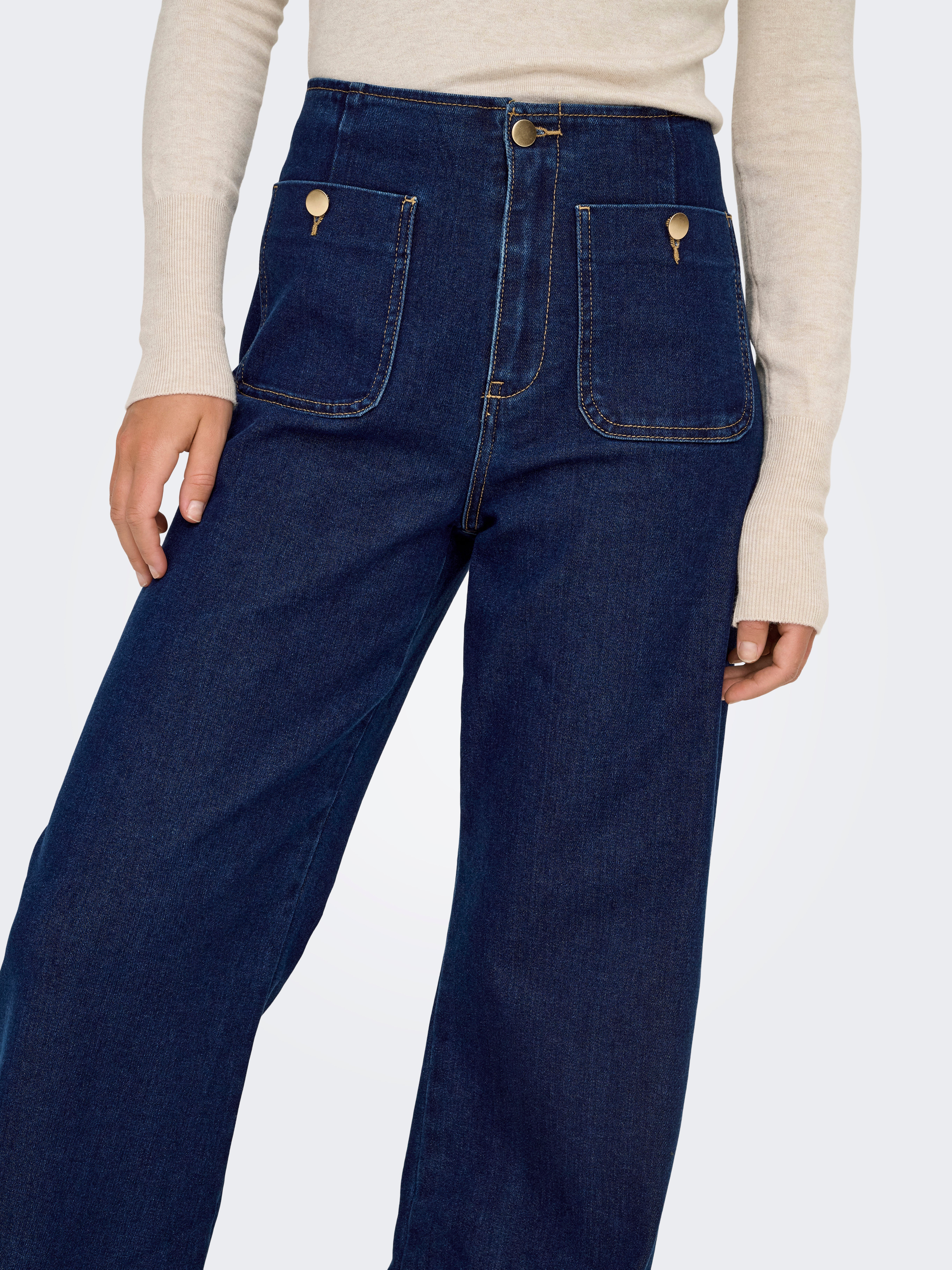 ONLMADELINE Hohe Taille Weiter Beinschnitt Jeans Dark Blue Denim