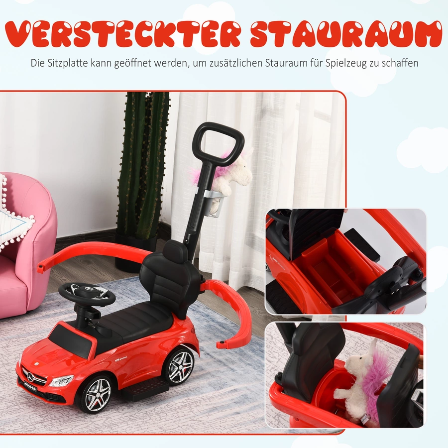 HOMCOM Rutschauto mit Schub- und Haltestange rot