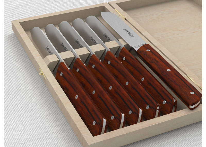 Service de 6 couteaux de table avec un manche en bois de cocobolo et lame en acier inoxydable