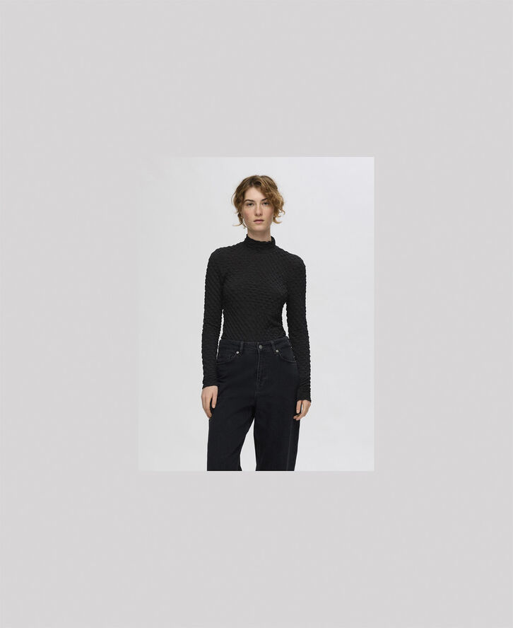 Selected Femme SLFTIMMI LS HIGH NECK STRUCTURE TOP Sort