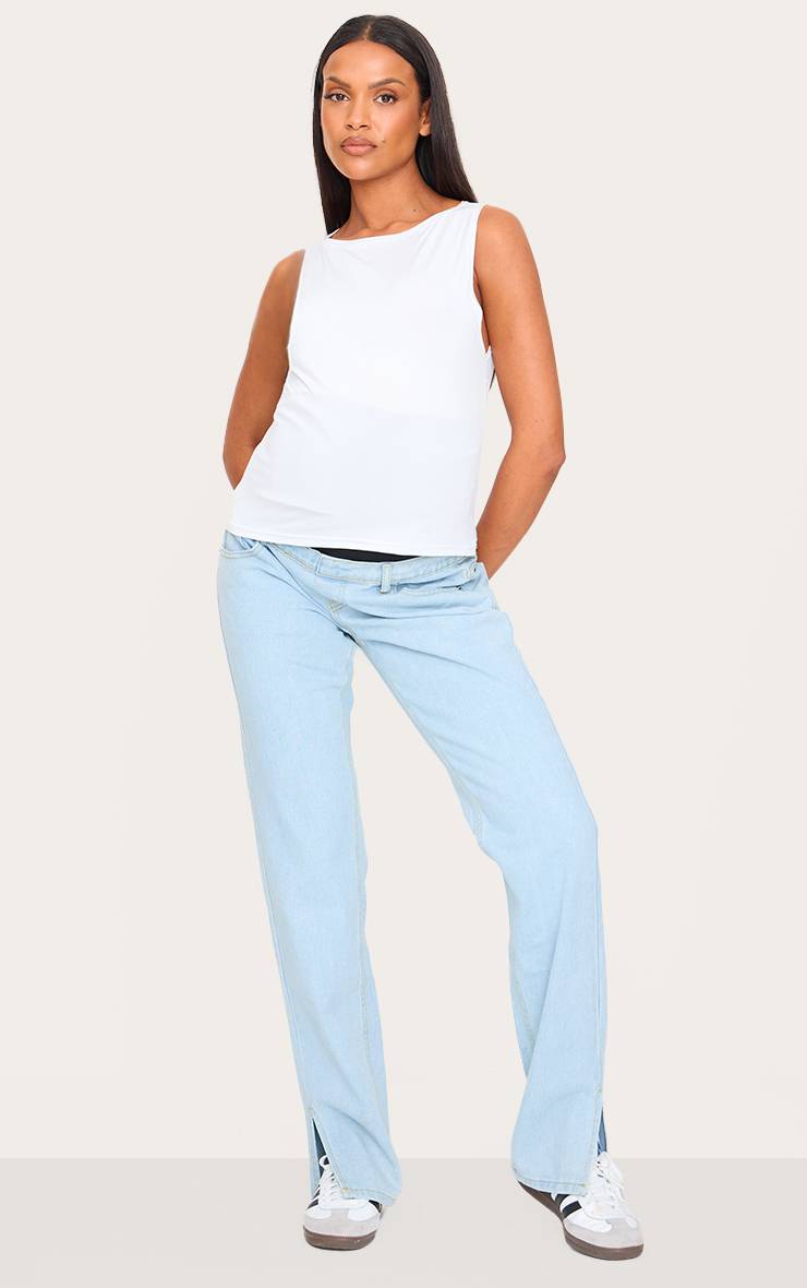 Light Blue Wash Jean De Maternité À Ourlet Fendu