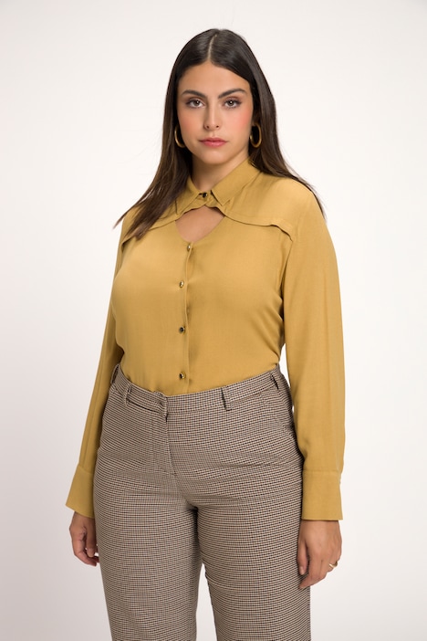 Bluse, Cut-Out, Hemdkragen, Langarm
