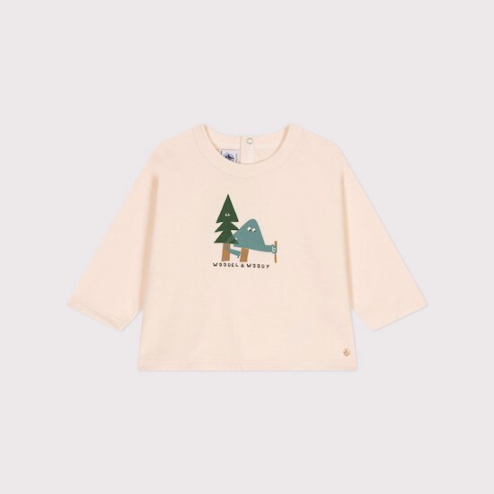 Tee-shirt manches longues en jersey fin   écru avalanche        de               Petit Bateau