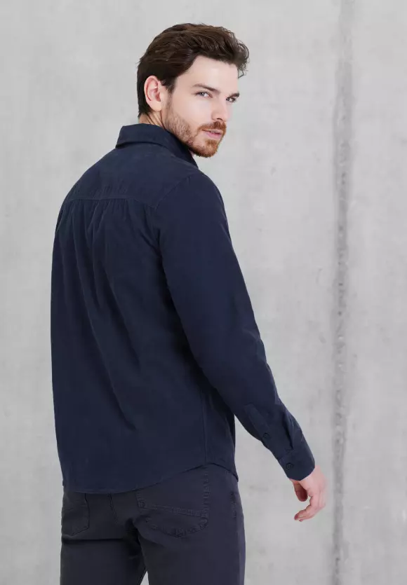 Button-Down Cordhemd - deep navy blue