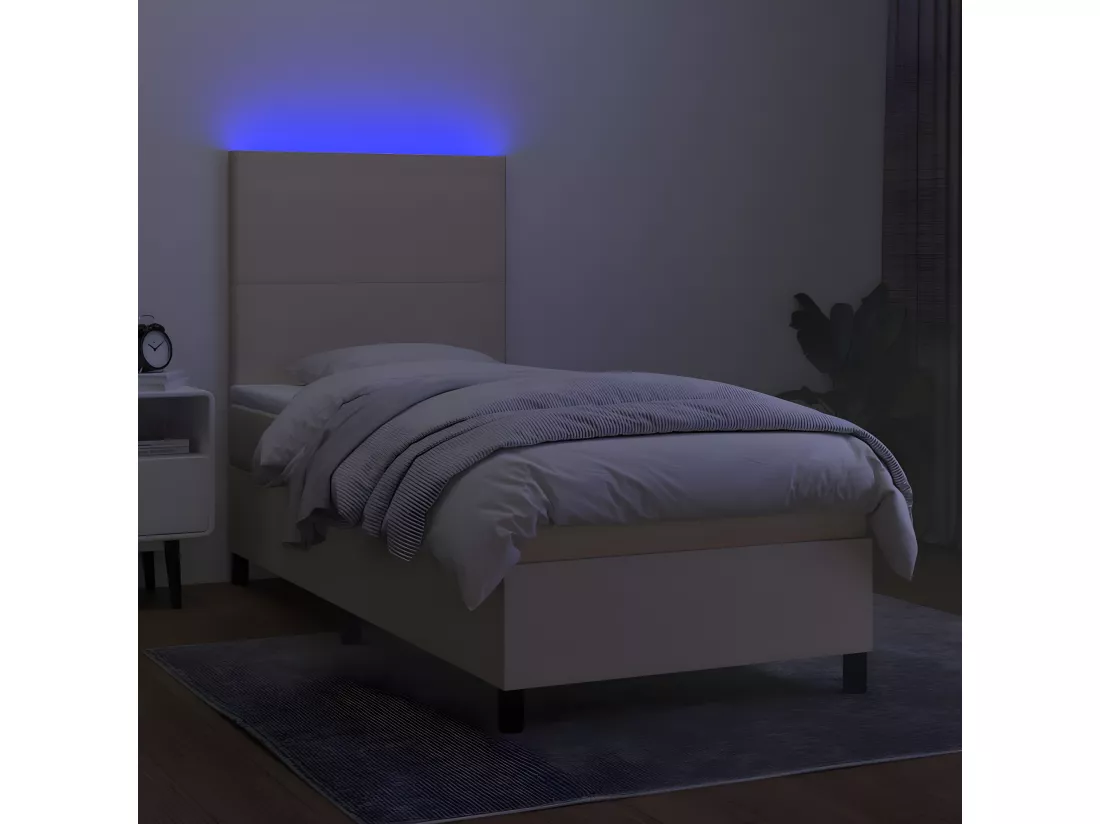 Sommier tapissier avec matelas et LED Crème 80x200cm Tissu