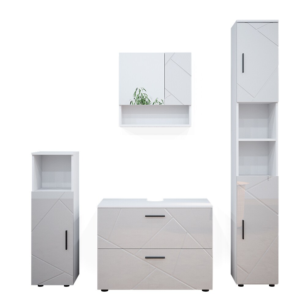 Vicco Badmöbelset Unterschrank Spiegel Hochschrank Midischrank Irma Weiß Hochglanz Badmöbel